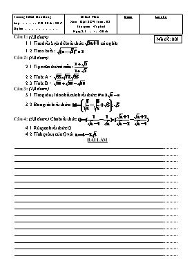 Kiểm tra môn Đại số 9 - Trường THCS Hòa Hưng